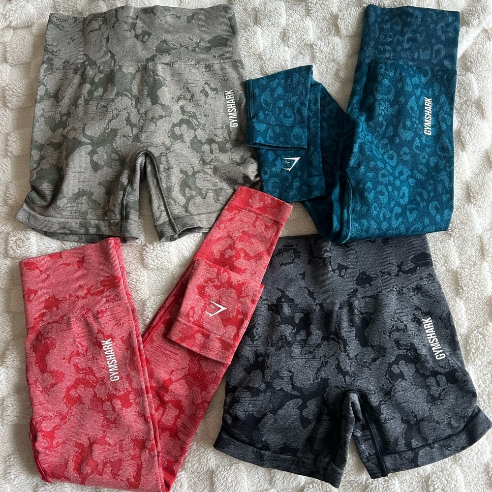 Gymshark Adapt Bundle - 2 Leggings & 2 Shorts (Camo & Animal Seamless) - Size XS